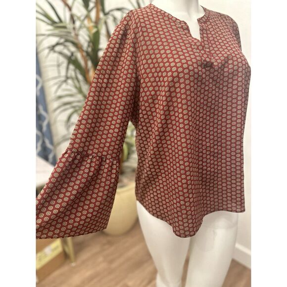 J Crew Blouse‎ Shirt Sz M Pullover Bell Flare Sleeve Burgundy Career Office Top - Picture 11 of 15